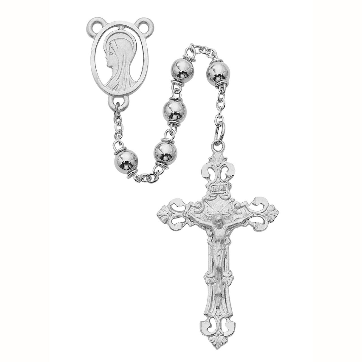 4mm Rhodium Silver Bead Rosary R952RF