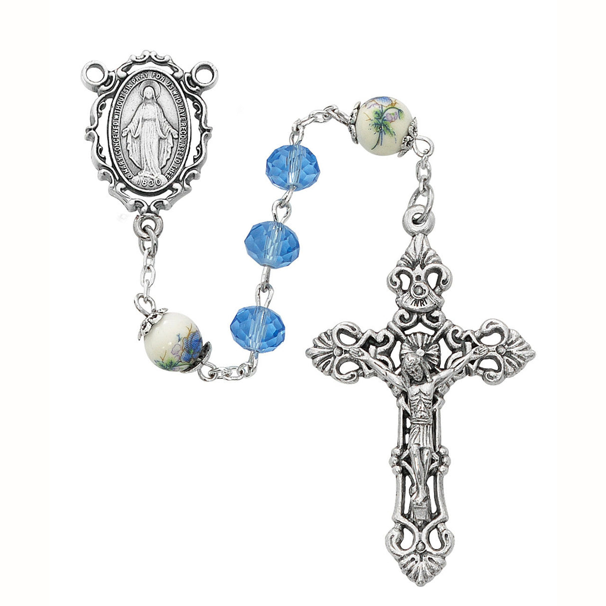 8mm Blue Crystal & Ceramic Deluxe Rosary R918F