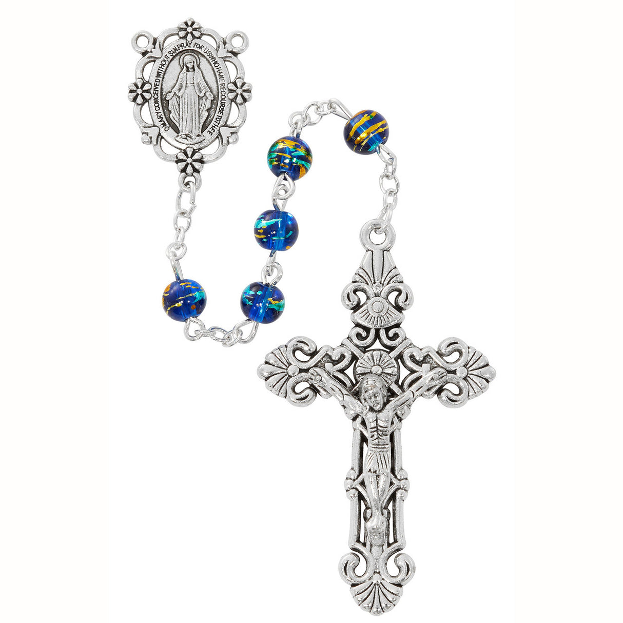 6mm Rosary with Multi-color Blue Beads R940F