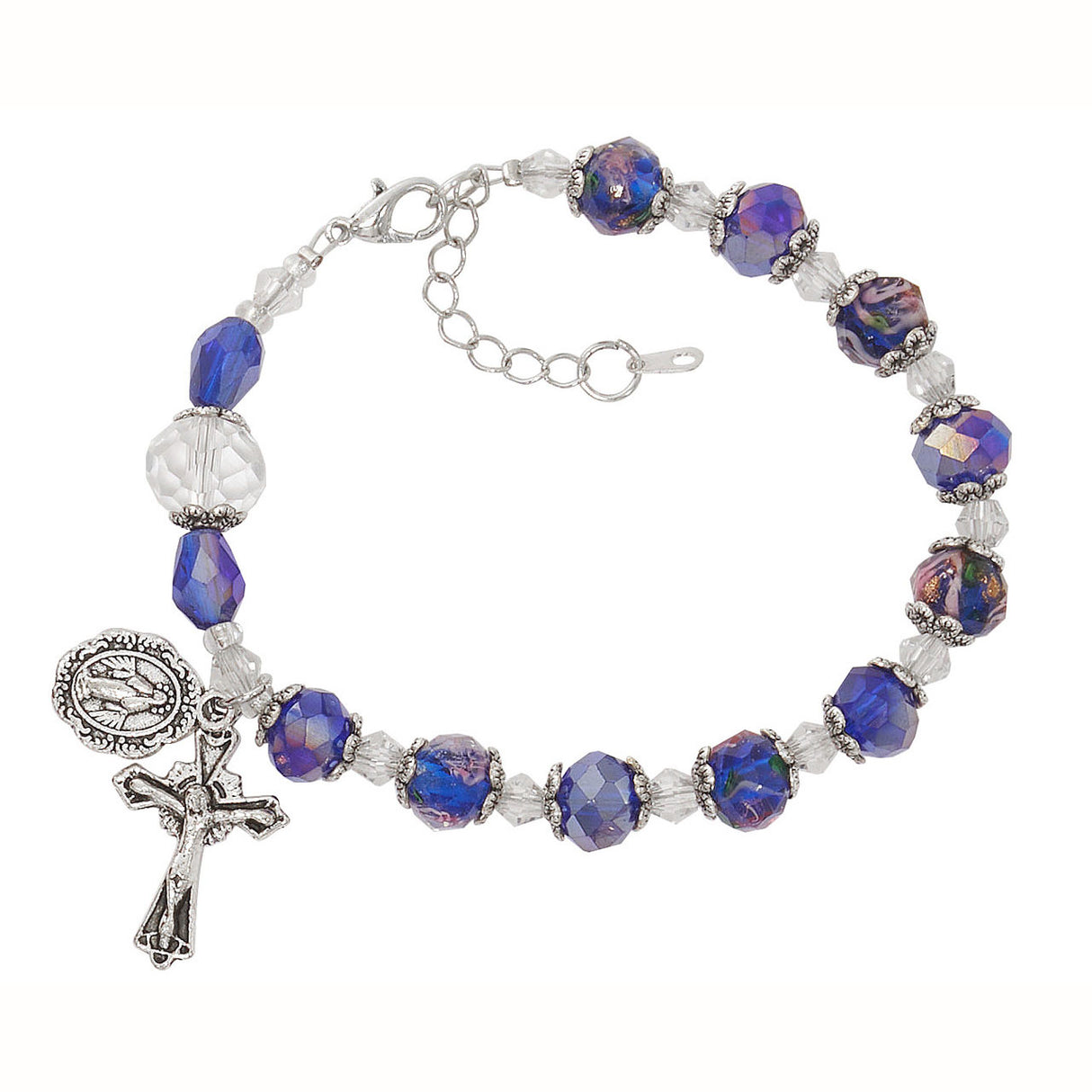 Dark Blue & Floral Crystal Rosary Bracelet BR357
