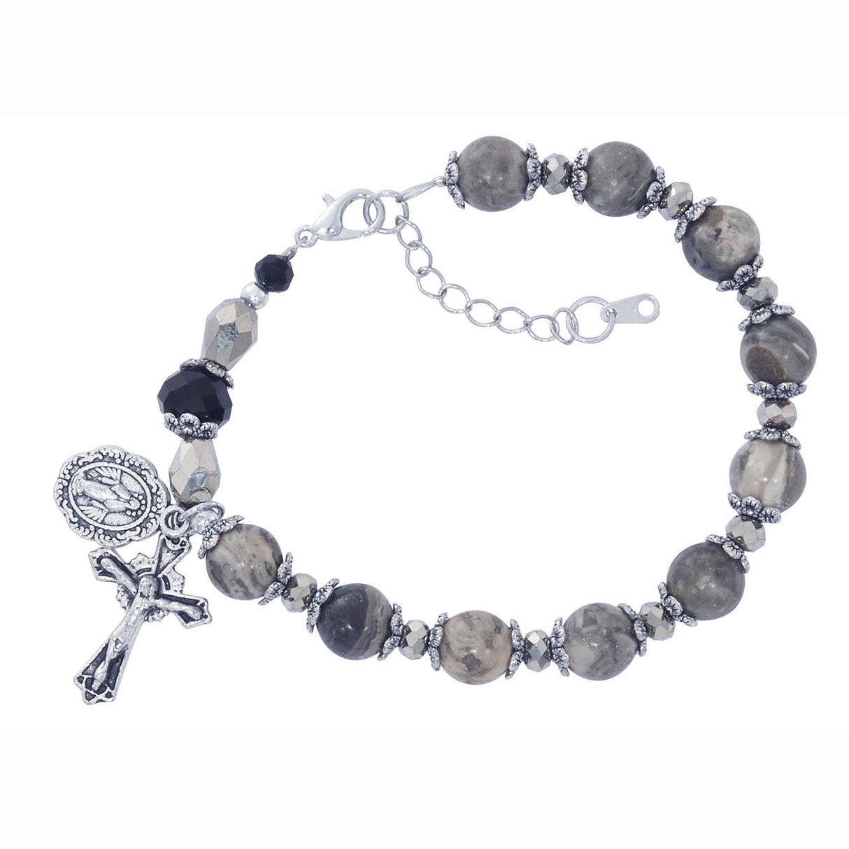 Picasso Gemstone & Black Crystal Rosary Bracelet BR361