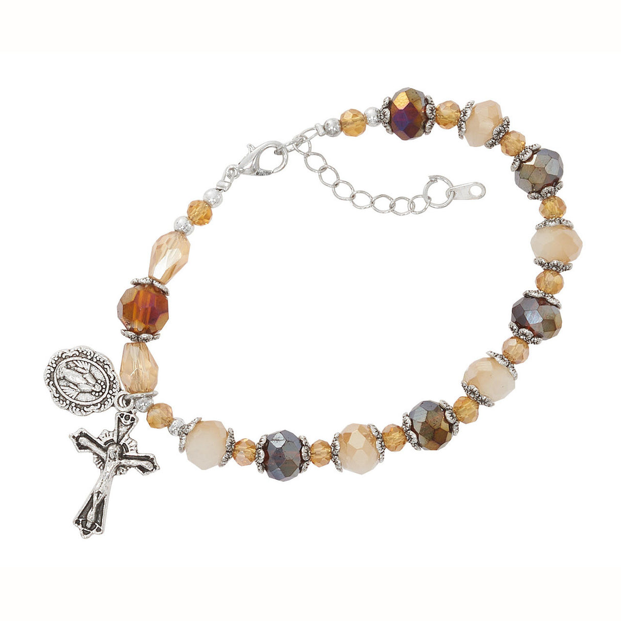 Amber & Cream Crystal Rosary Bracelet BR359