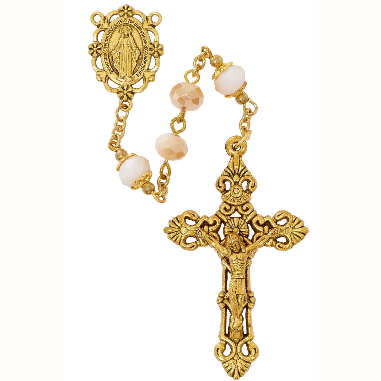 Gold Tone Rosary with 8mm Pink Crystal Matt Beads R945