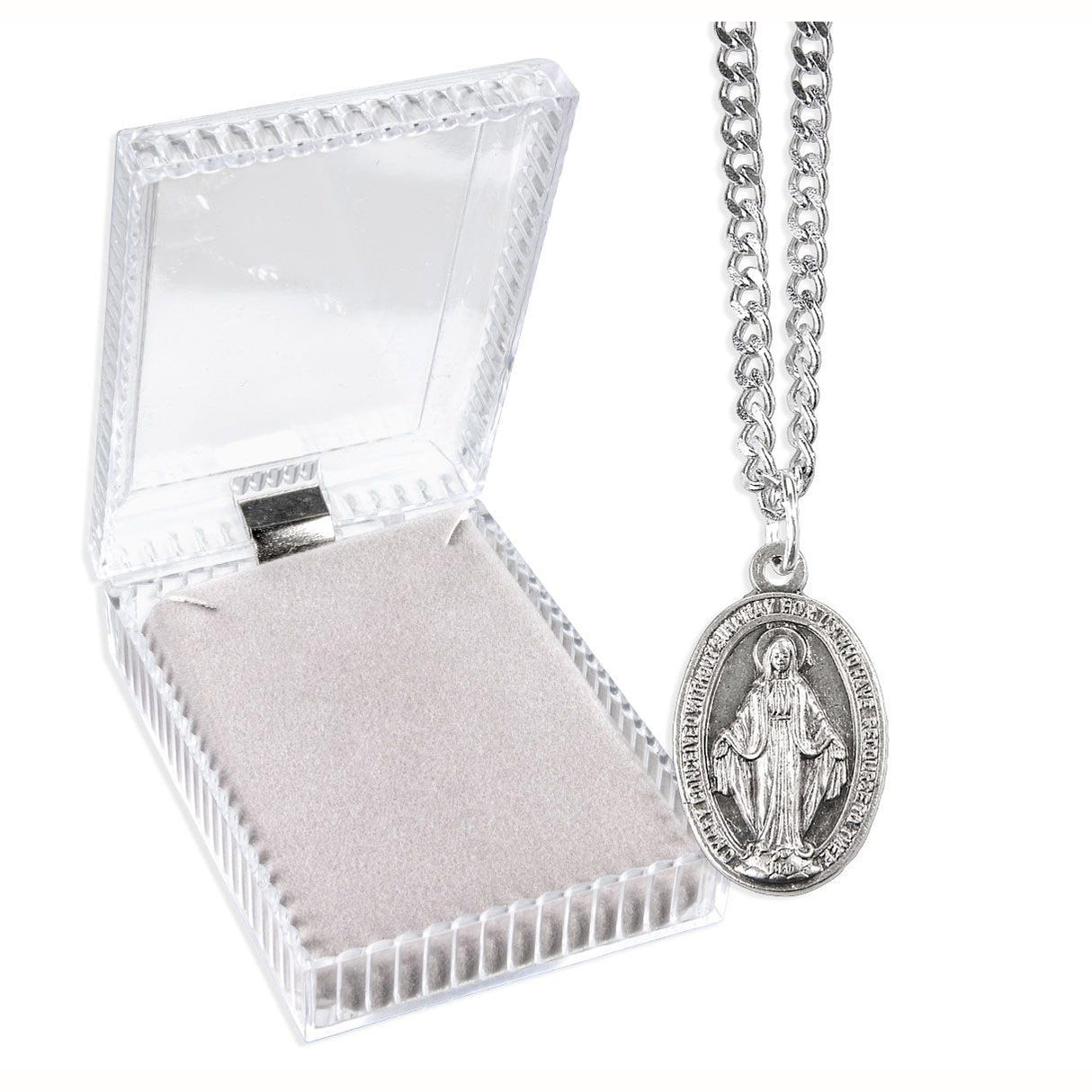Silver Oxidized Miraculous Medal Medal on 24" Chain 1160