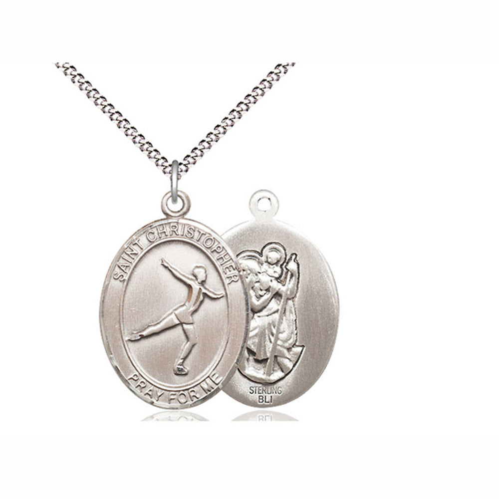 St Christopher Figure Skater Medal Necklace 7139SS/18S