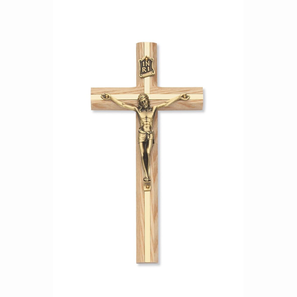 Oak Crucifix with Brass Inlay - 8 inch
