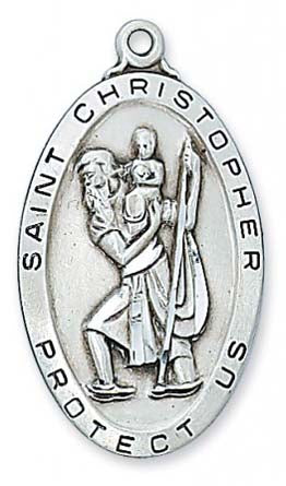 Saint Christopher Oval Sterling Silver Medal L462