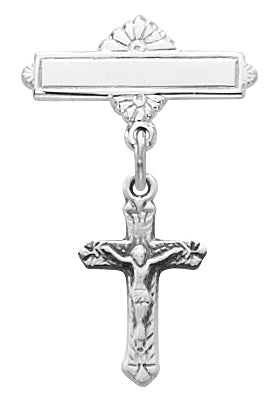 Sterling Silver Crucifix on Bar Pin for Baby