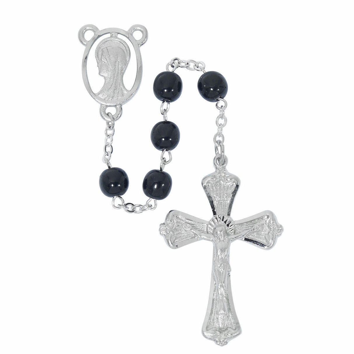 7mm Black Glass Bead Rosary for Men R954RF