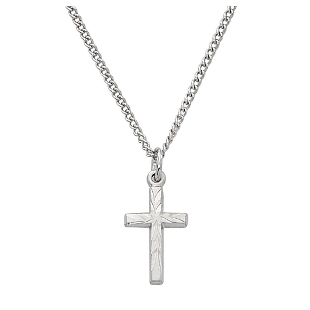 Small Diamond Cut Sterling Silver Cross Pendant for Baby L8001BT