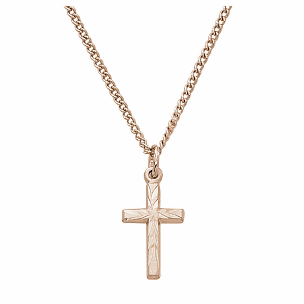 Small Diamond Cut 24kt Gold over Sterling Cross Pendant for Baby J8001BT