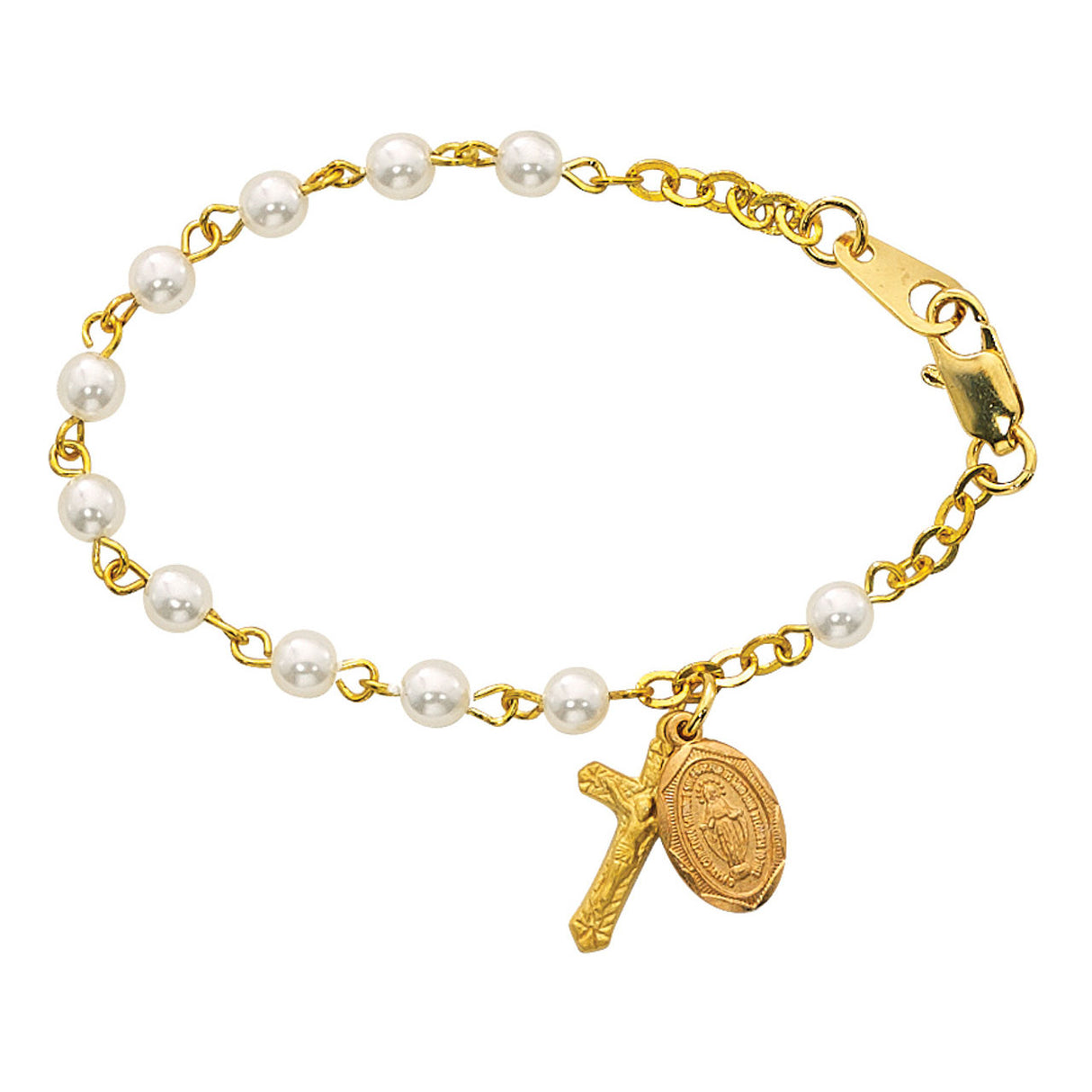 24kt Gold Plate & Pearl Rosary Bracelet for Infants B28H