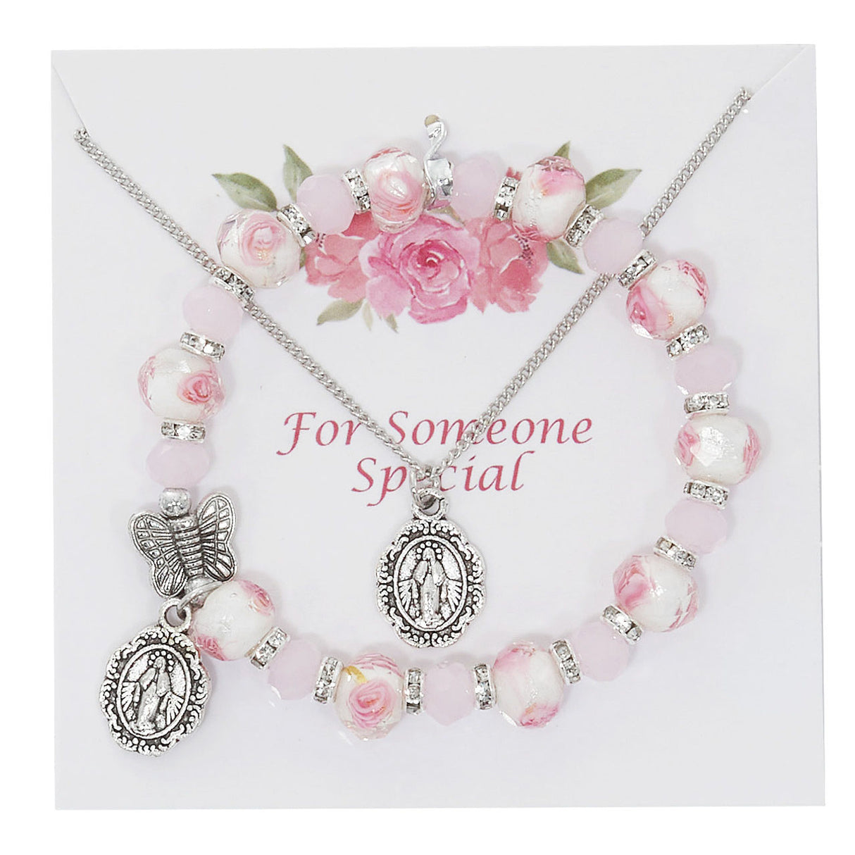 MIraculous Medal Pendant & Cloissone Bracelet Set for Girls PND35