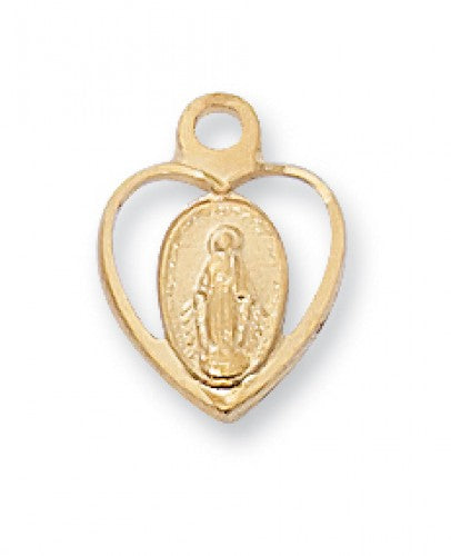 Gold Plate over Sterling Miraculous Medal in Heart JMH