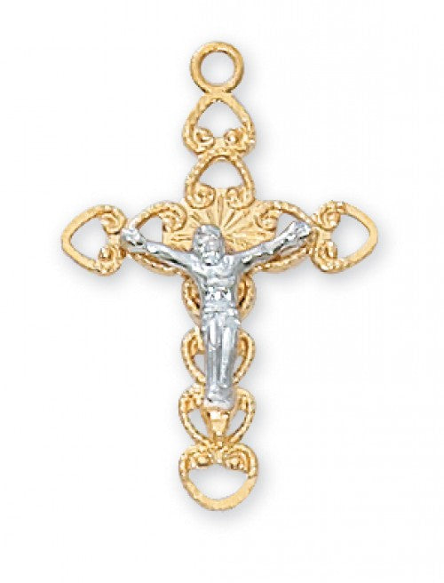 Scroll Back Crucifix in Gold over Sterling Silver J6086