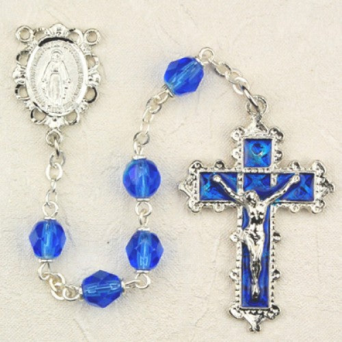 September Birthstone Rosary with Sapphire Crystal Beads