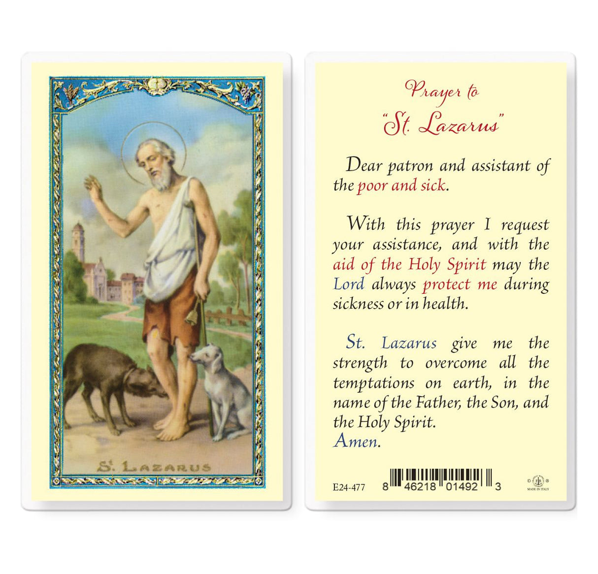 Prayer to St Lazarus Laminated Holy Card - E24-477