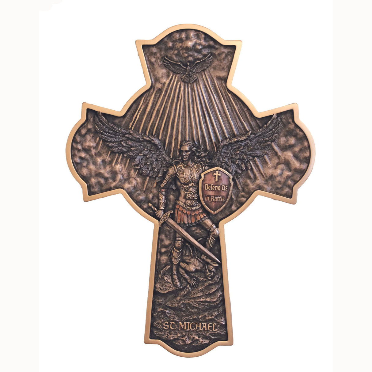 St Michael the Archangel Cross Plaque in Cold-cast Bronze 16 inches