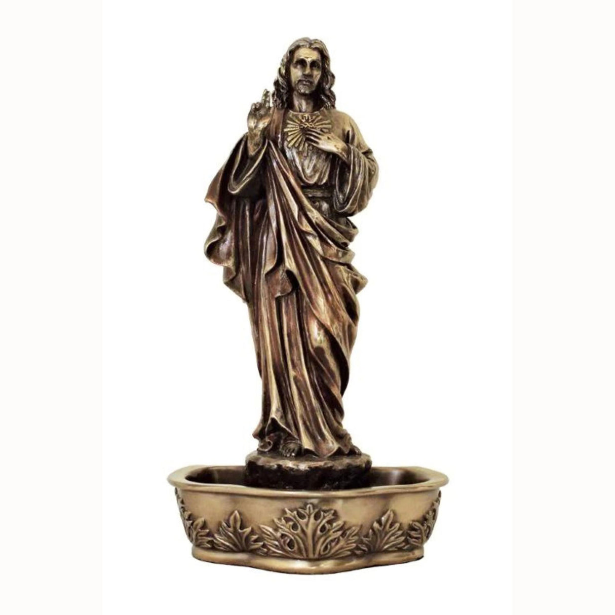 Sacred Heart of Jesus Holy Water Font in Bronze