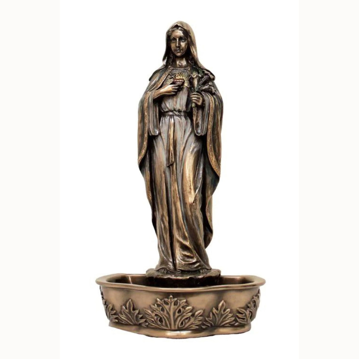 Immaculate Heart of Mary Holy Water Font in Bronze