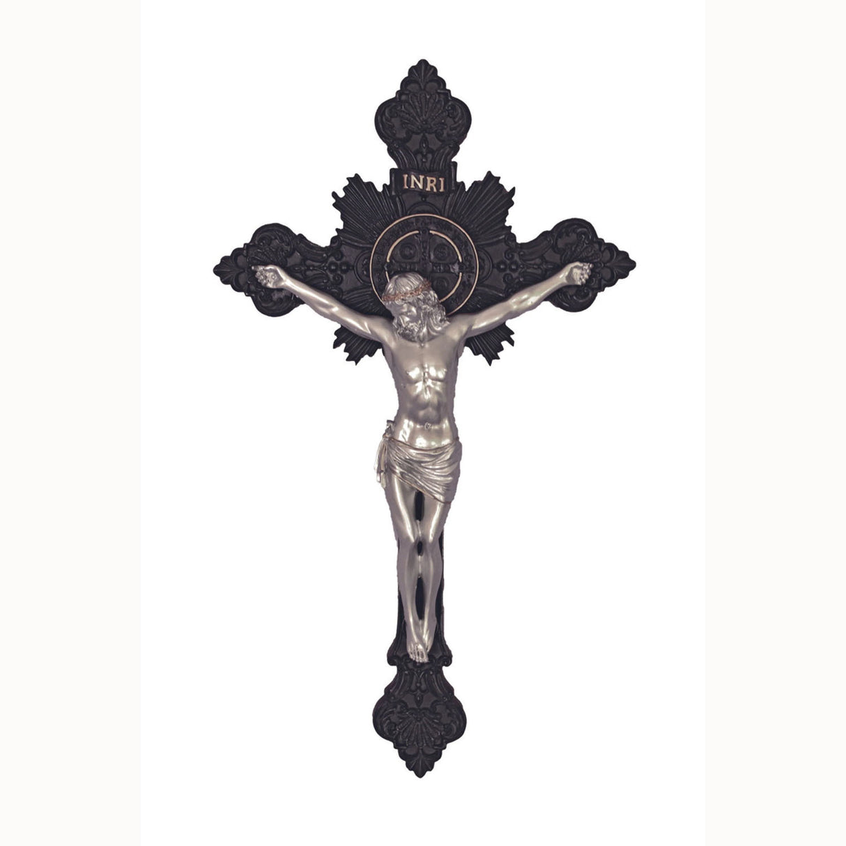 Black & Pewter finish St. Benedict Crucifix - 7.75 inches tall