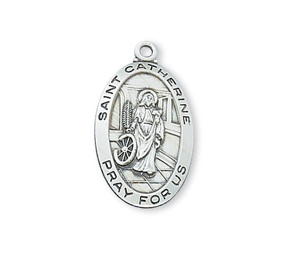 Saint Catherine of Alexandria Oval Sterling Silver Medal L500CT