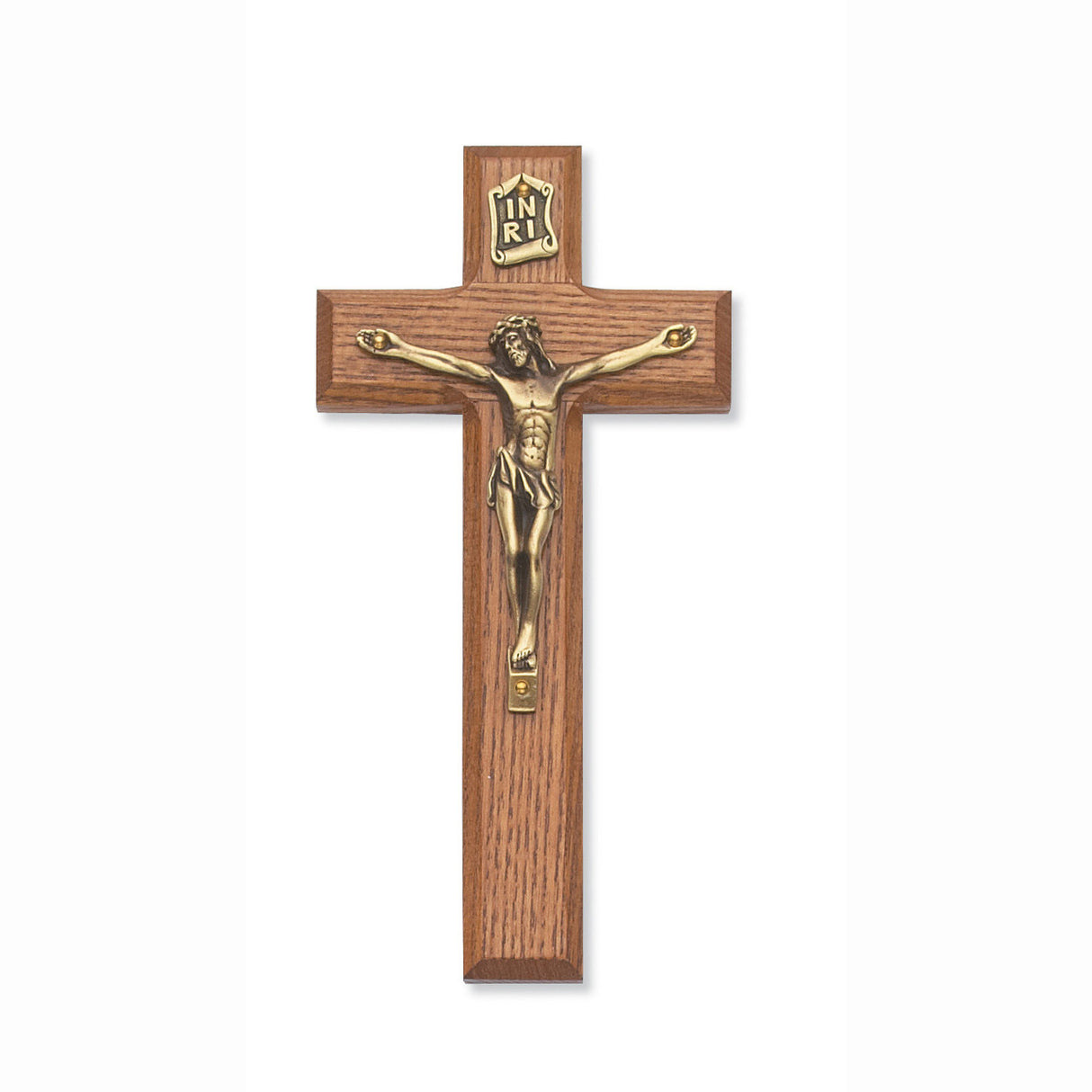 Stained Oak Wall Crucifix - 7 inches long