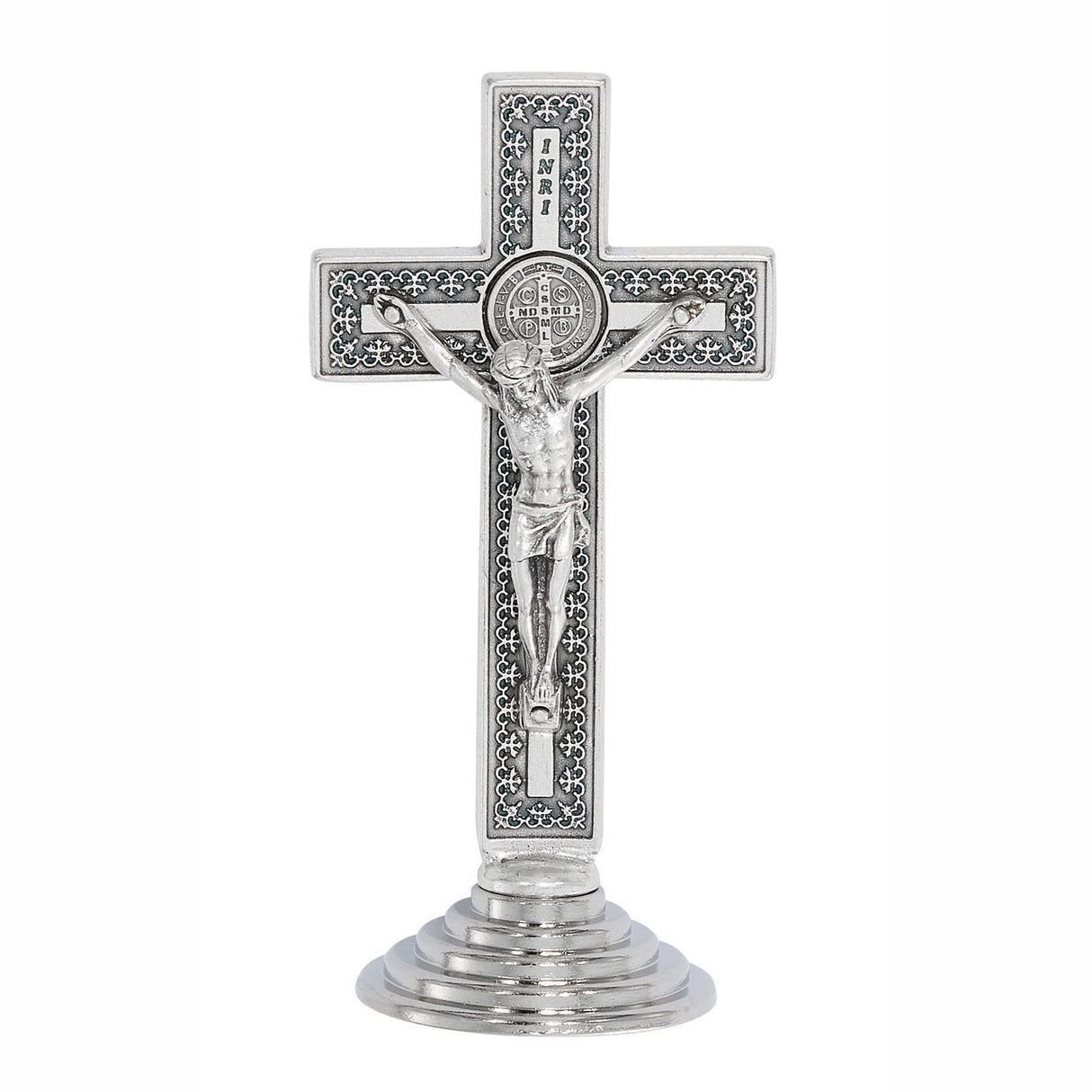 3.5 inch St. Benedict Crucifix Standing in Silver & Black 119-23