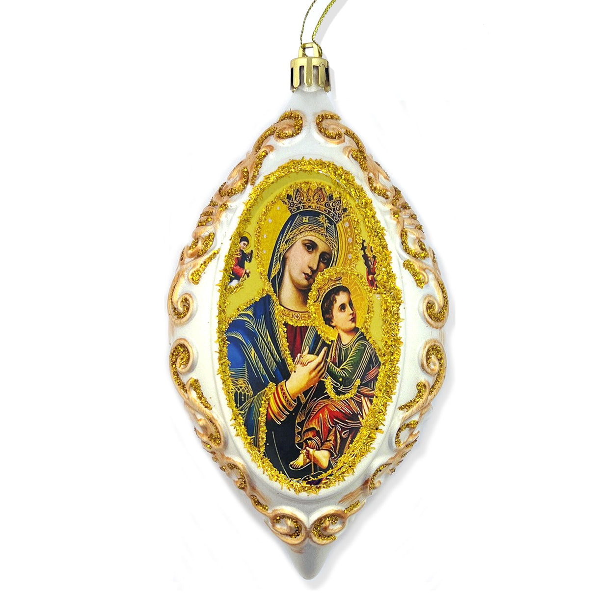 6.5 inch Our Lady of Perpetual Help White & Gold Ornament
