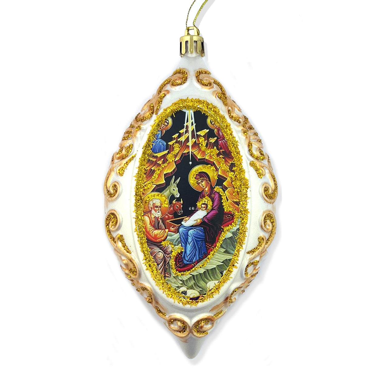 6.5 inch Nativity Icon White & Gold Ornament
