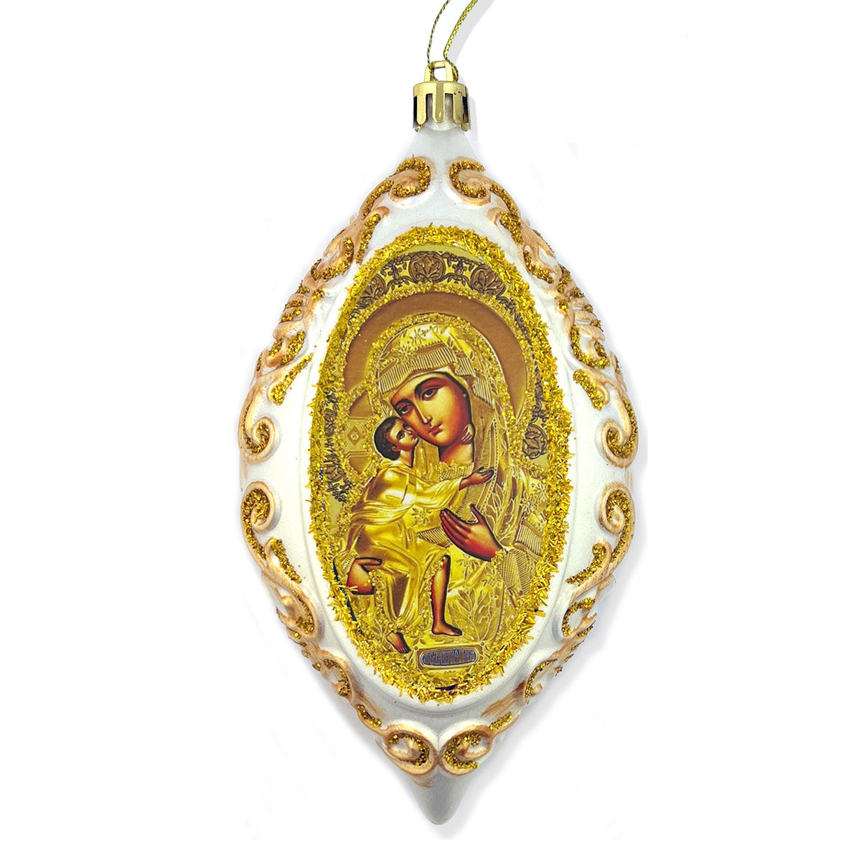 6.5 inch Virgin of Feodorovskaya Icon White & Gold Ornament