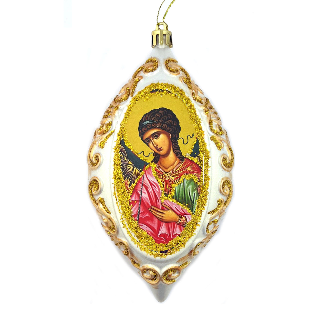 6.5 inch Guardian Angel Icon White & Gold Ornament