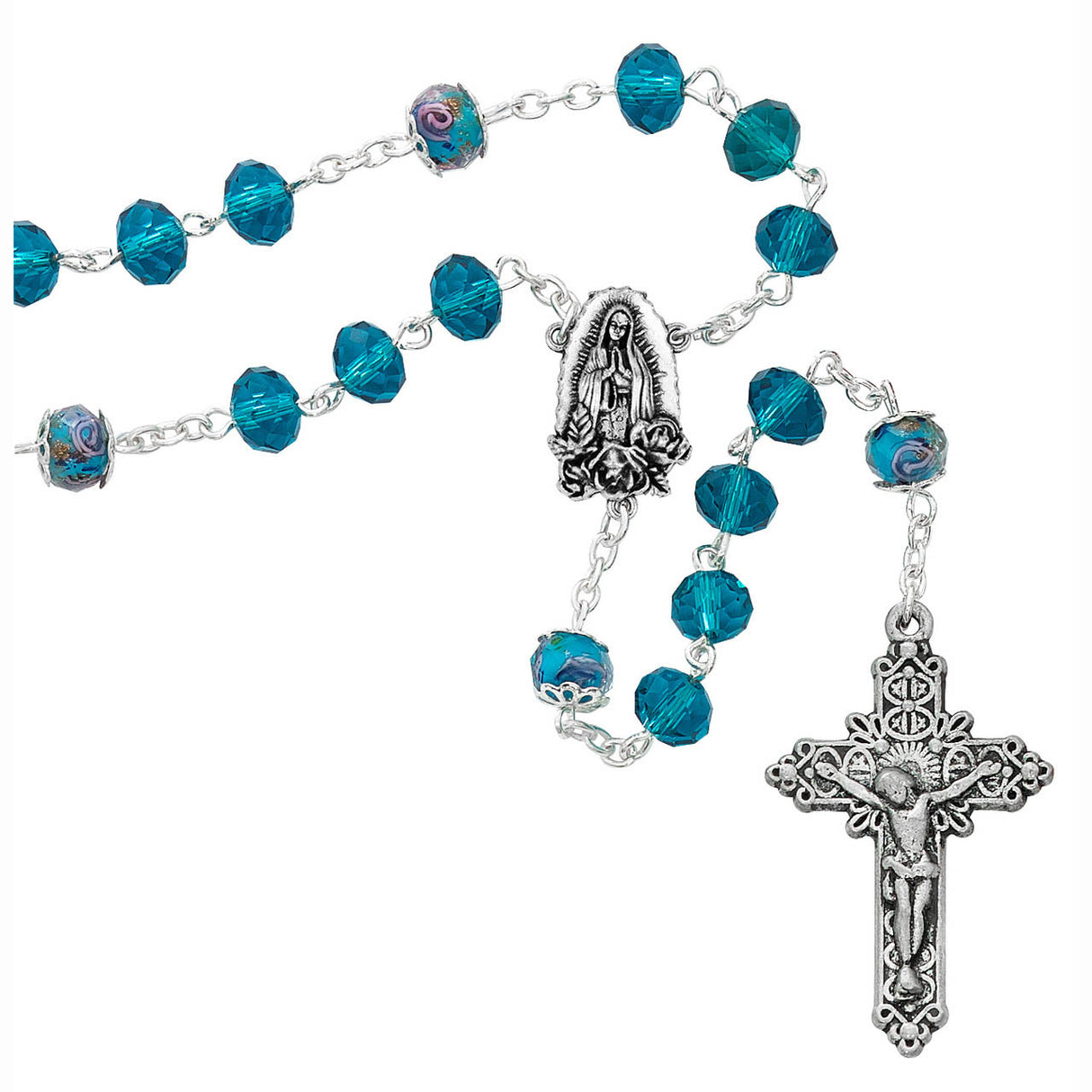 Deep Aqua Crystal Our Lady of Guadalupe Chaplet