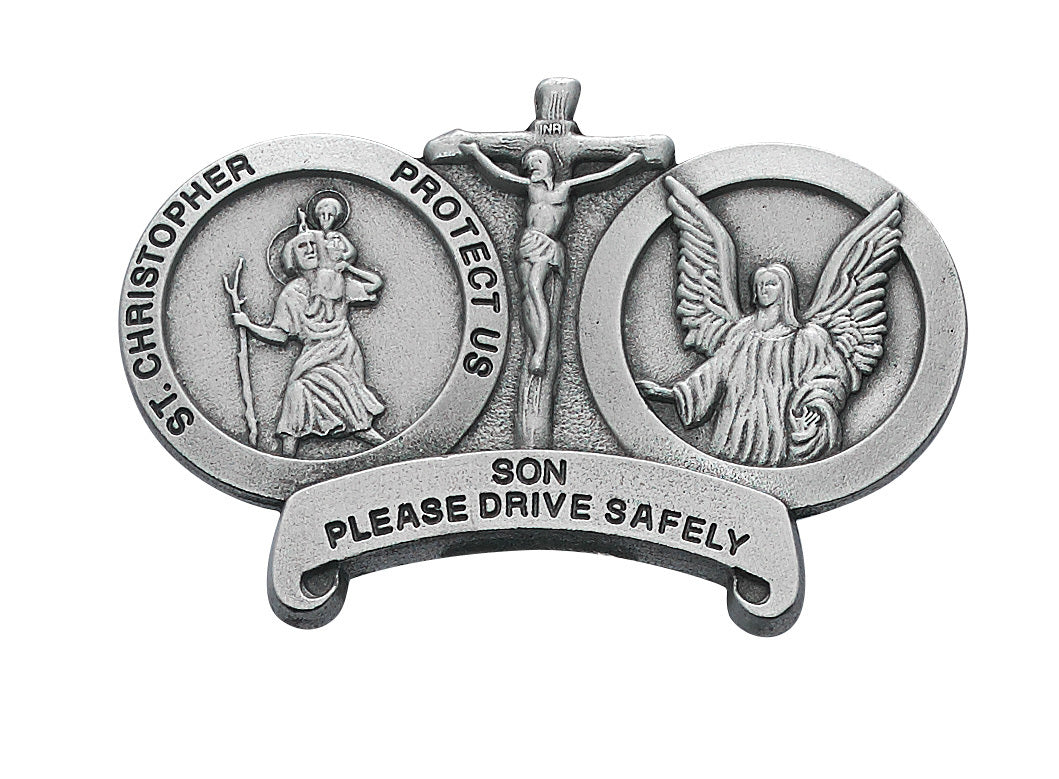 Son Visor Clip with St Chris and Guardian Angel VC834