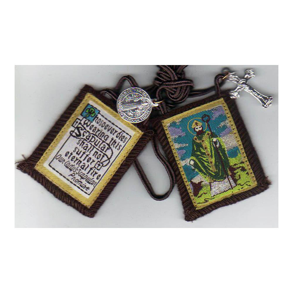 St. Patrick Brown Scapular - includes St, Benedict Jubilee Medal & Crucifix