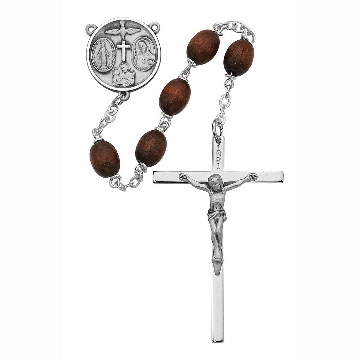 Traditional Brown Wood and Sterling Rosary