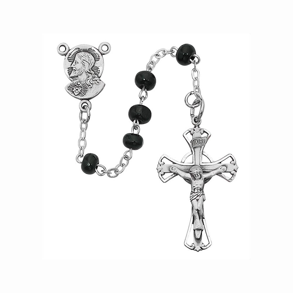 Sterling Silver Rosary for Children with Black Beads