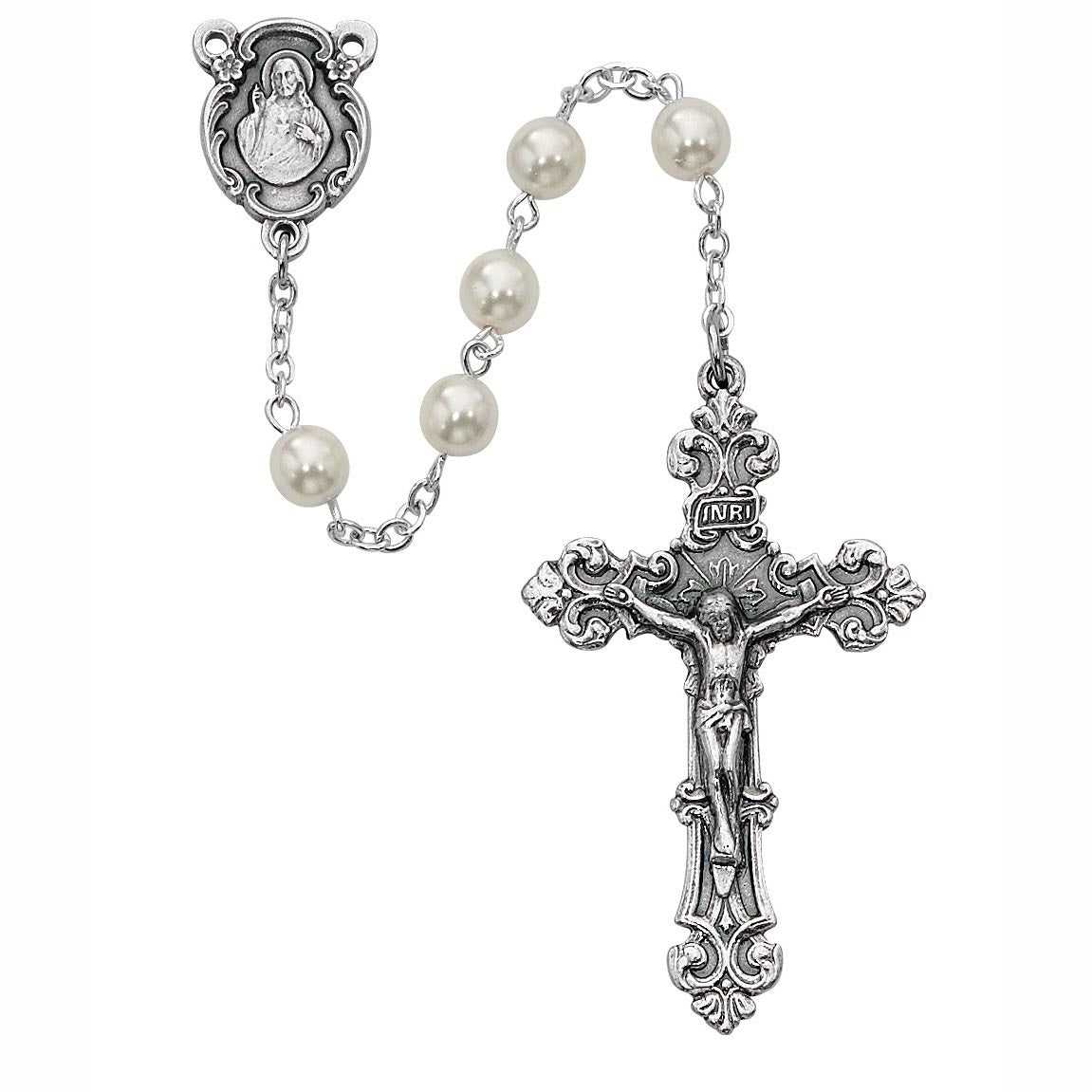 Imitation Pearl and Pewter Rosary