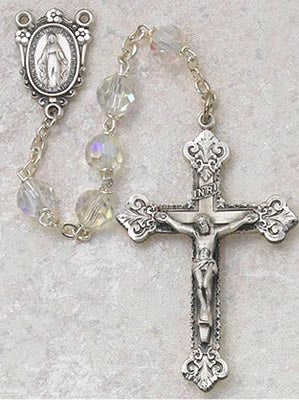 Sterling Silver & 7mm Tin Cut Crystal Rosary