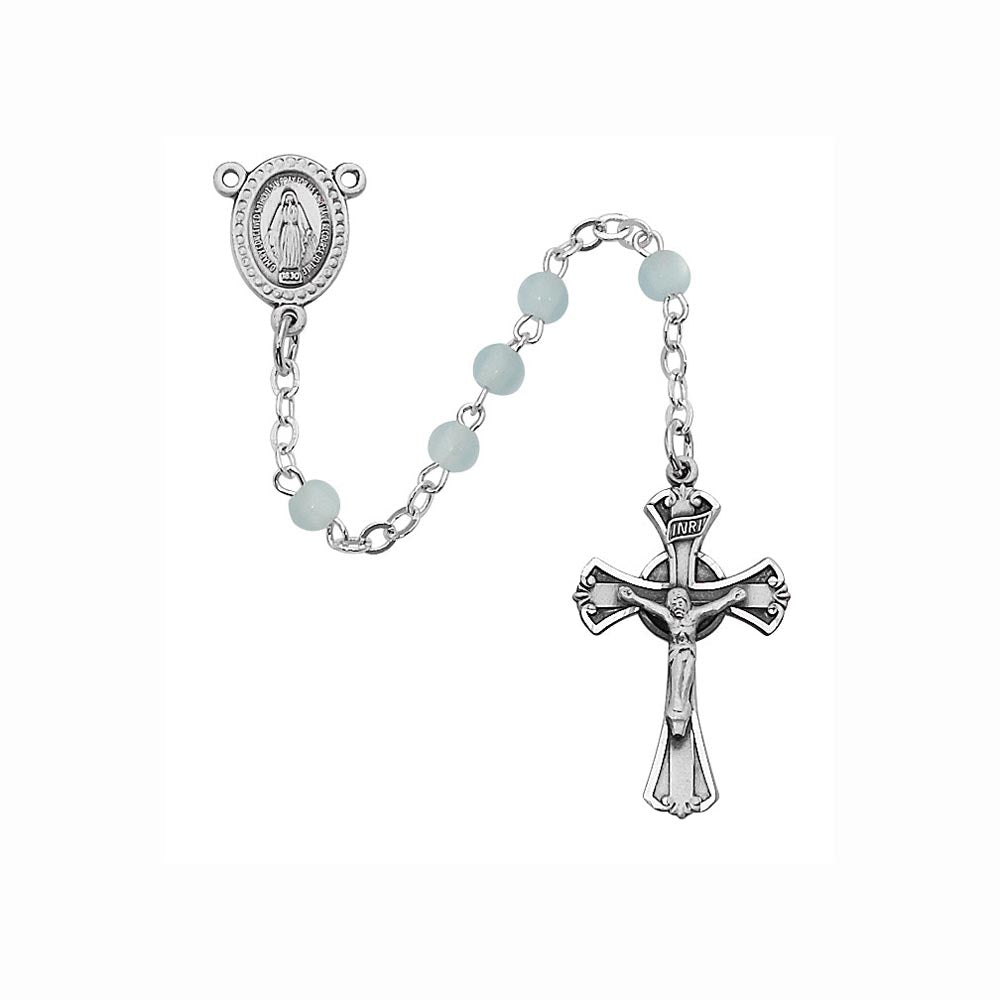 3mm Deluxe Pewter and Blue Mother-of-Pearl Rosary