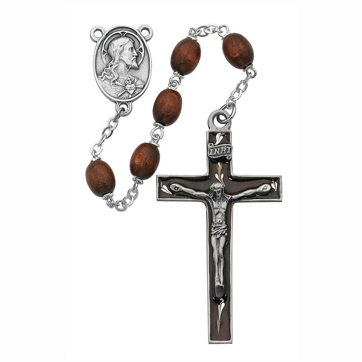 Deluxe Brown Wood and Enameled Rosary