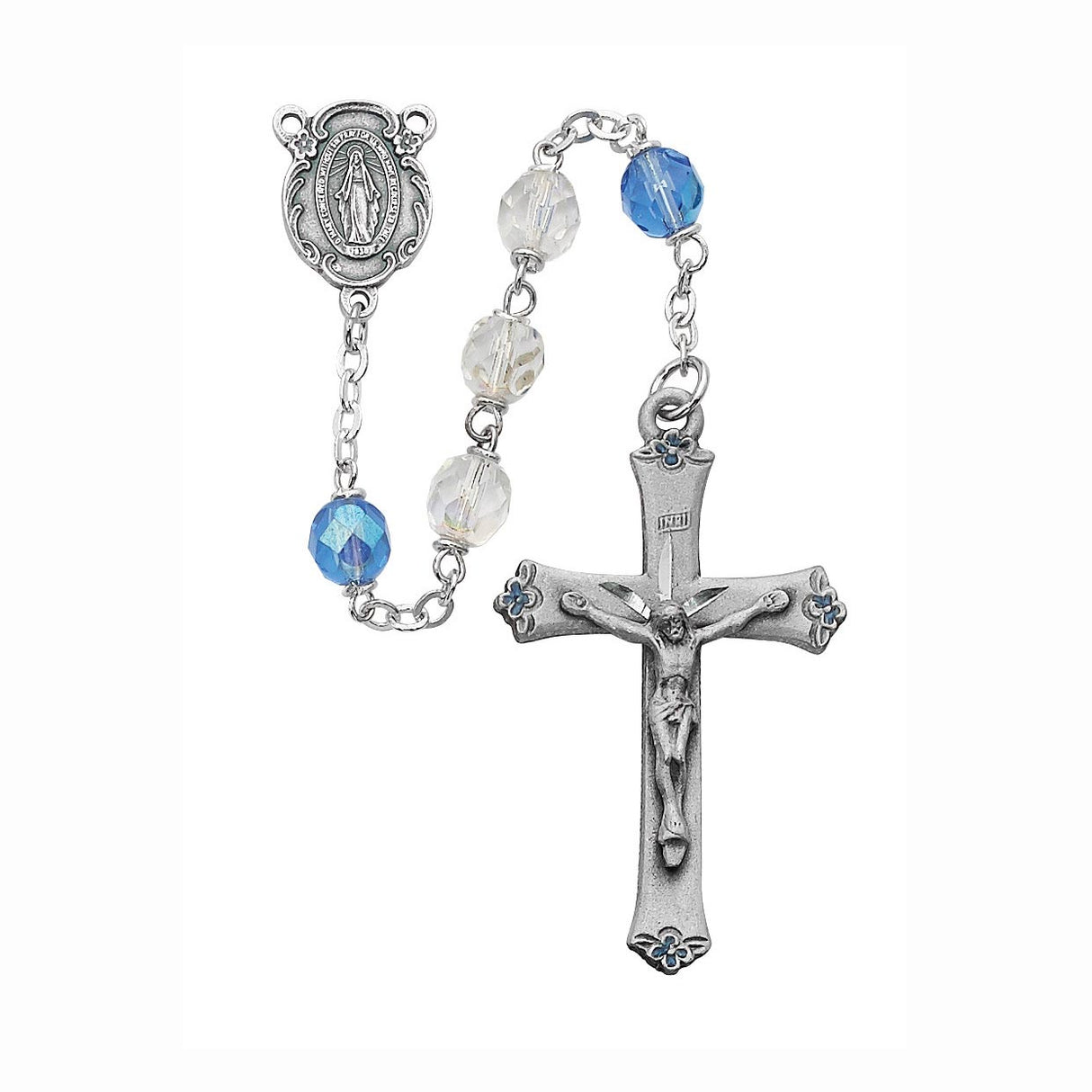 Blue Crystal Bead & Deluxe Pewter Rosary