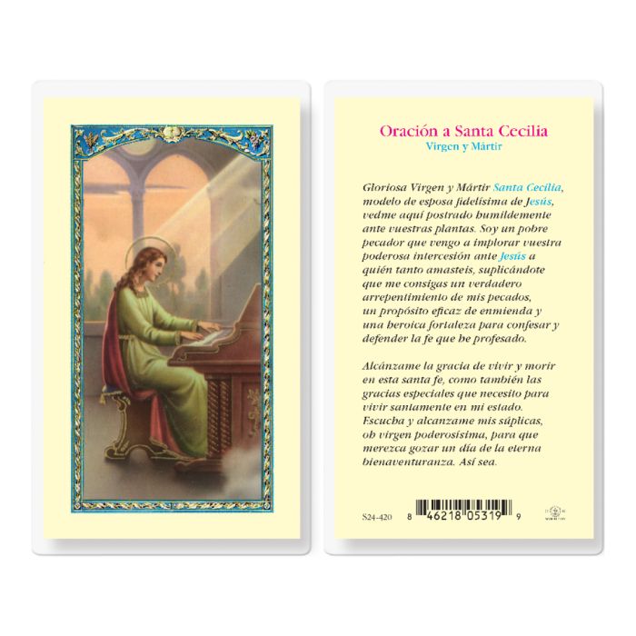 Oracion a Santa Cecilia Holy Card