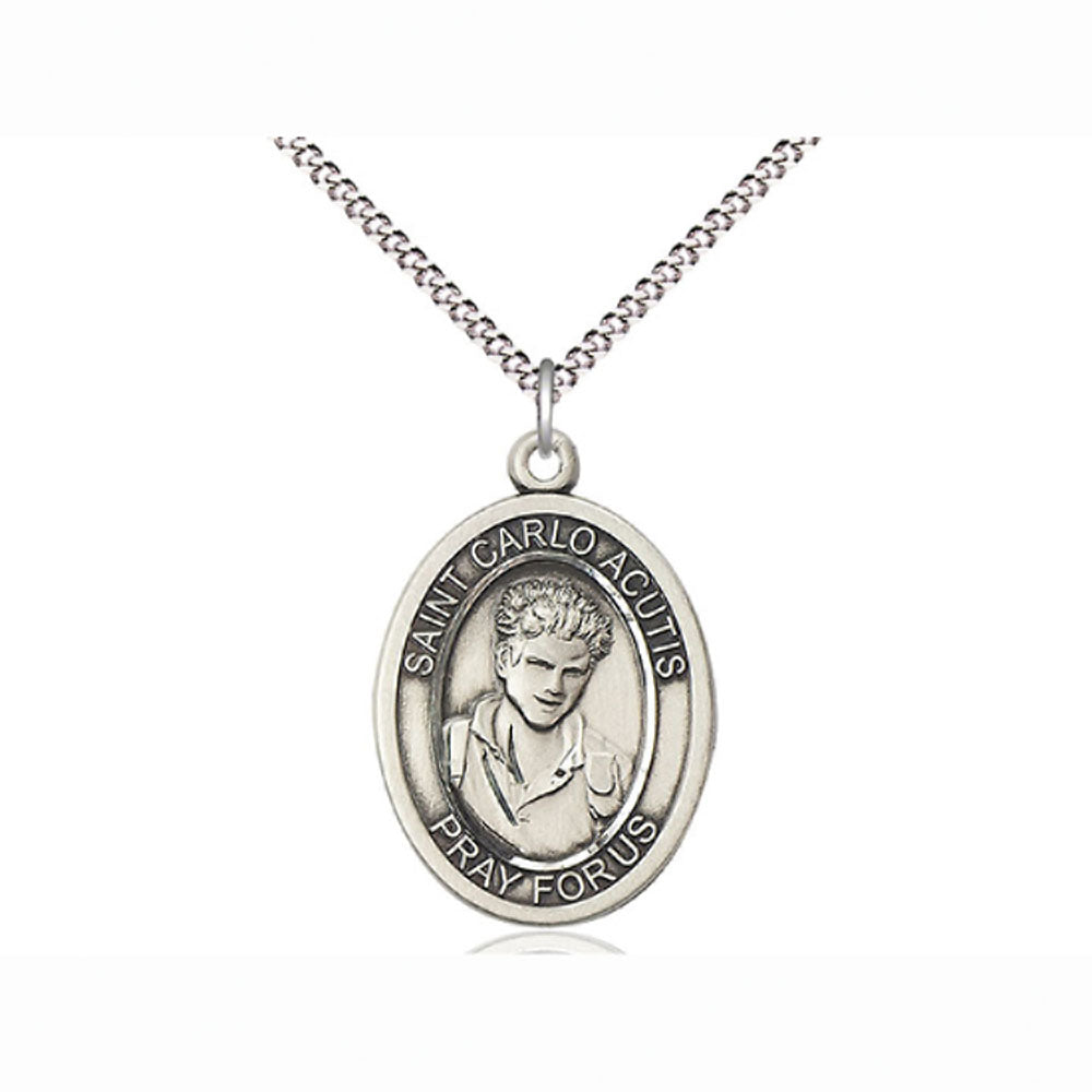 St Carlo Acutis Sterling Medal on 18" Chain 8460SS