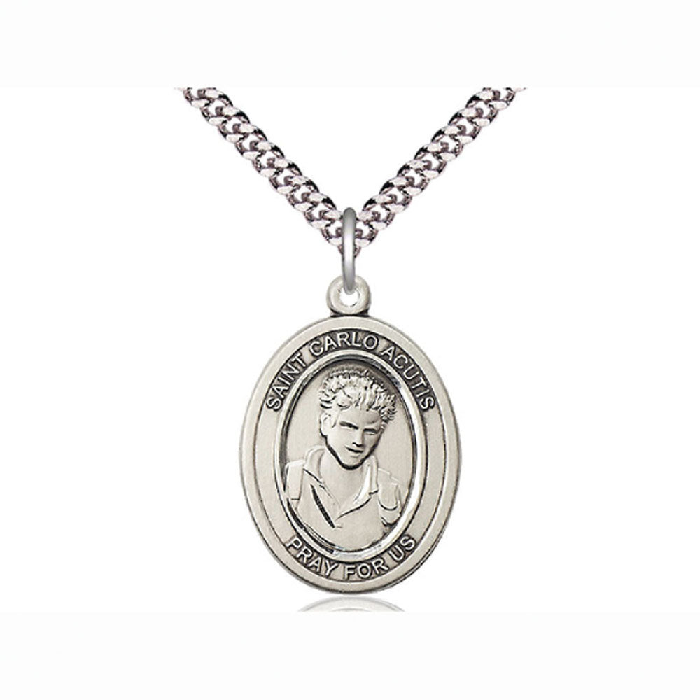 1" St Carlo Acutis Sterling Medal on 24 inch chain 7460