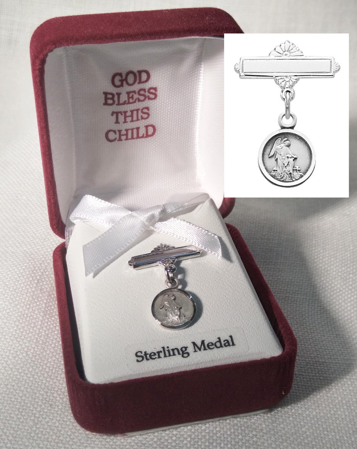 Sterling Silver Guardian Angel Medal Baby Pin 422LT
