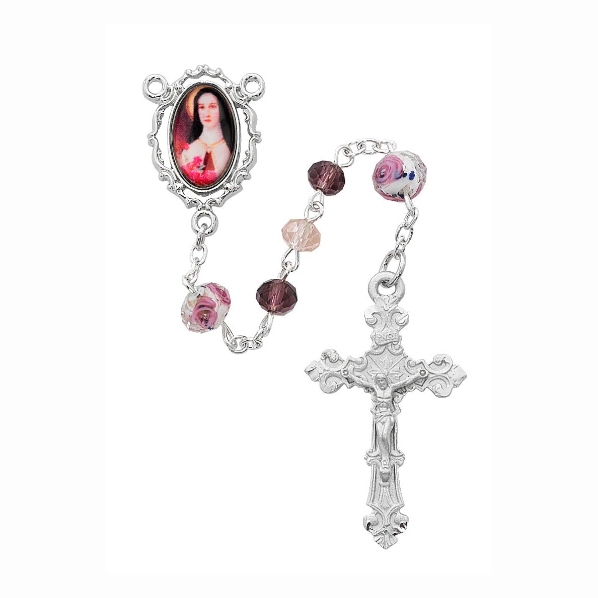 Deluxe Pink and Purple St. Therese Rosary R599RF
