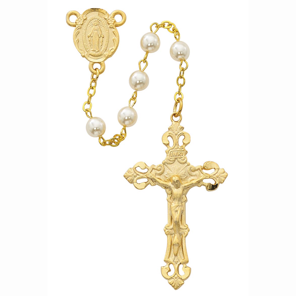 Gold Plated Pewter and Pearl Rosary