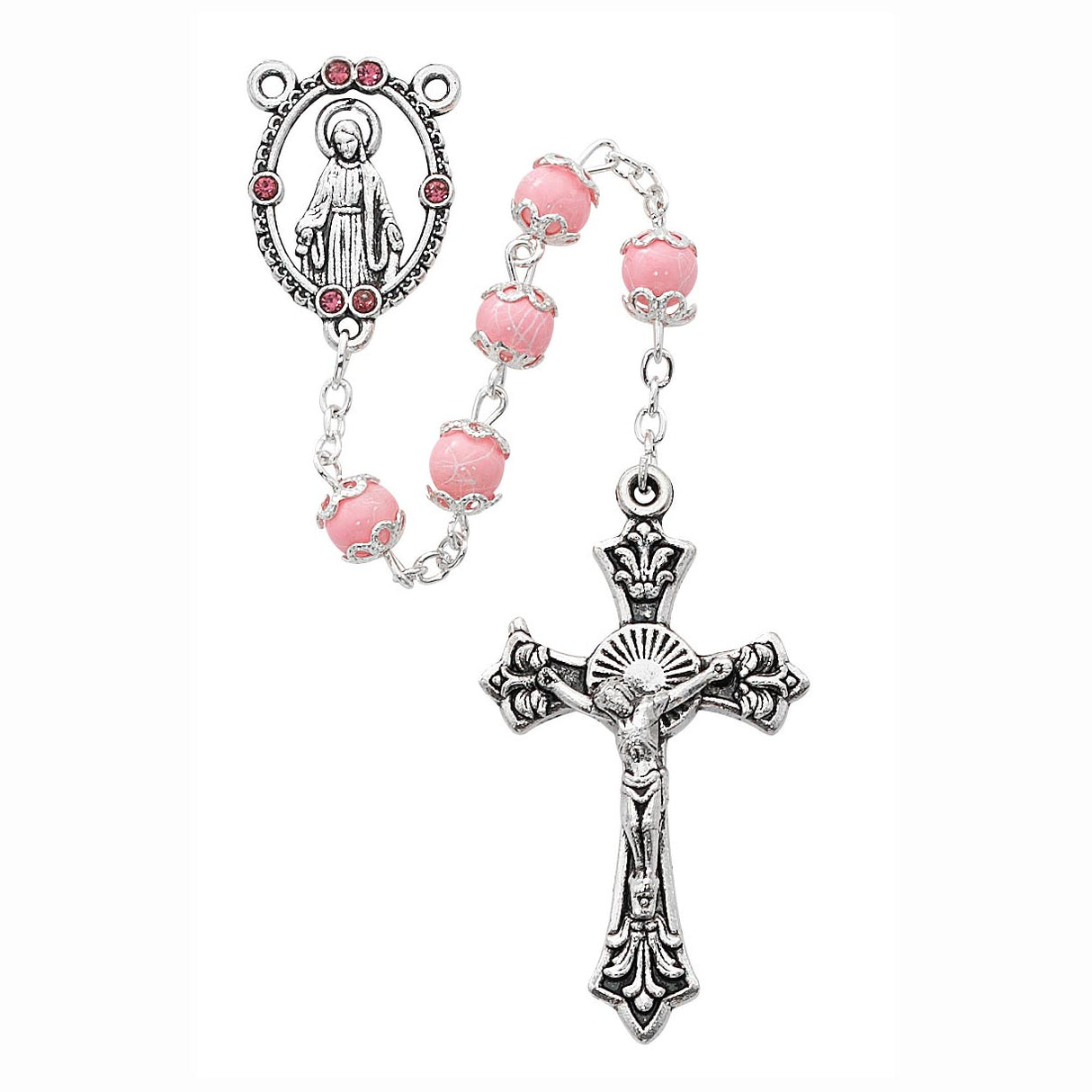 Deluxe Pink Capped Rosary R501SF