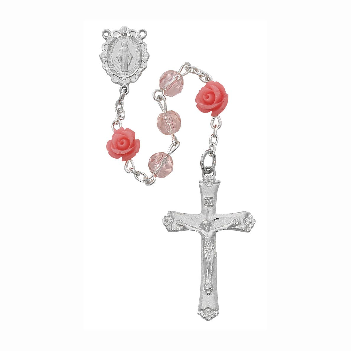 Pink Crystal Rosary with Roses